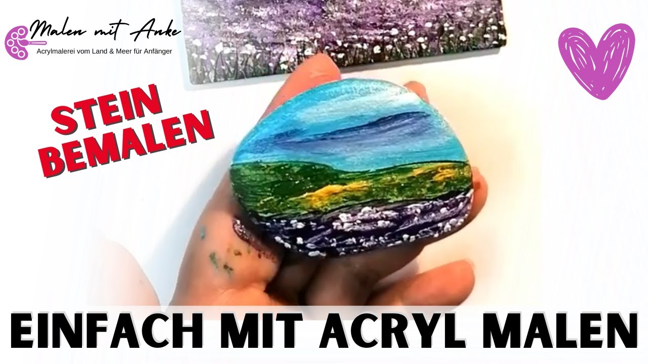 Blumenwiese auf einen Stein malen mit Acrylfarbe | Acrylmalerei für Anfänger ❤