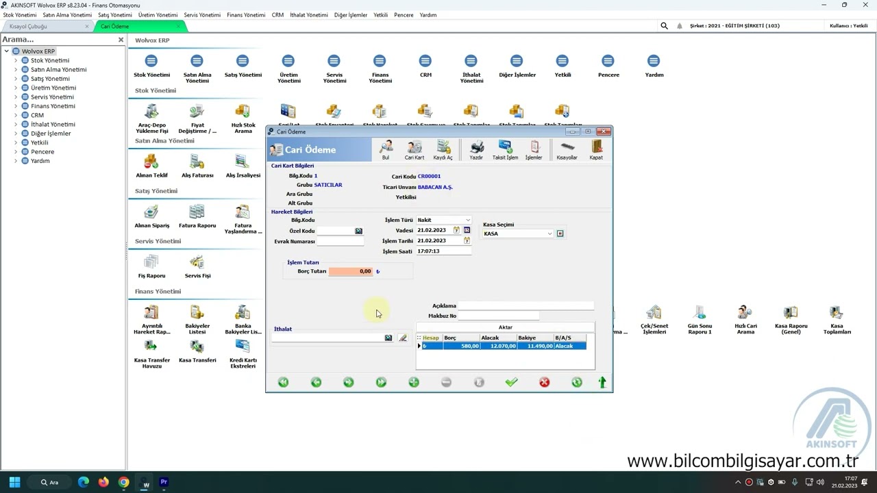 AKINSOFT ERP Wolvox 8 - Cari Tahslat ve Cari Ödeme(Tediye)