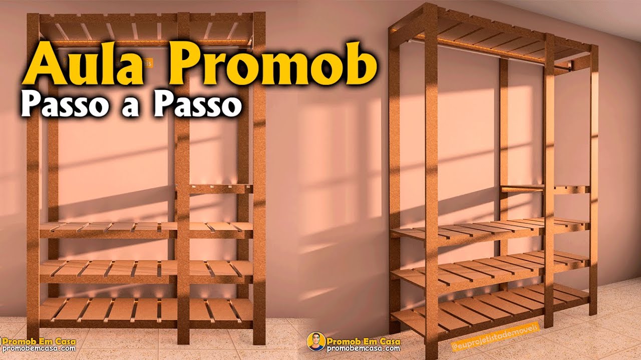 Promob 2020: Cabideiro de Madeira Rustico no Promob Passo a Passo Curso Promob em Casa