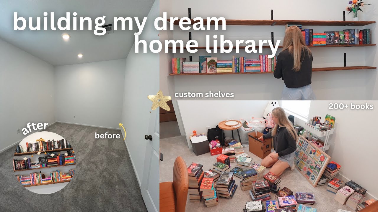 building my dream home library📚🌟 custom bookshelves, bookshelf organization