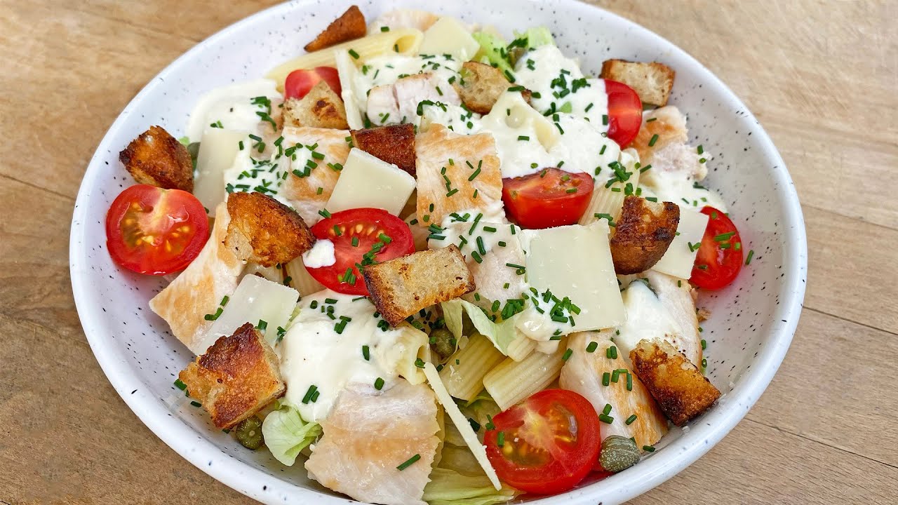 Salade de pâtes au poulet façon salade César - Recette facile