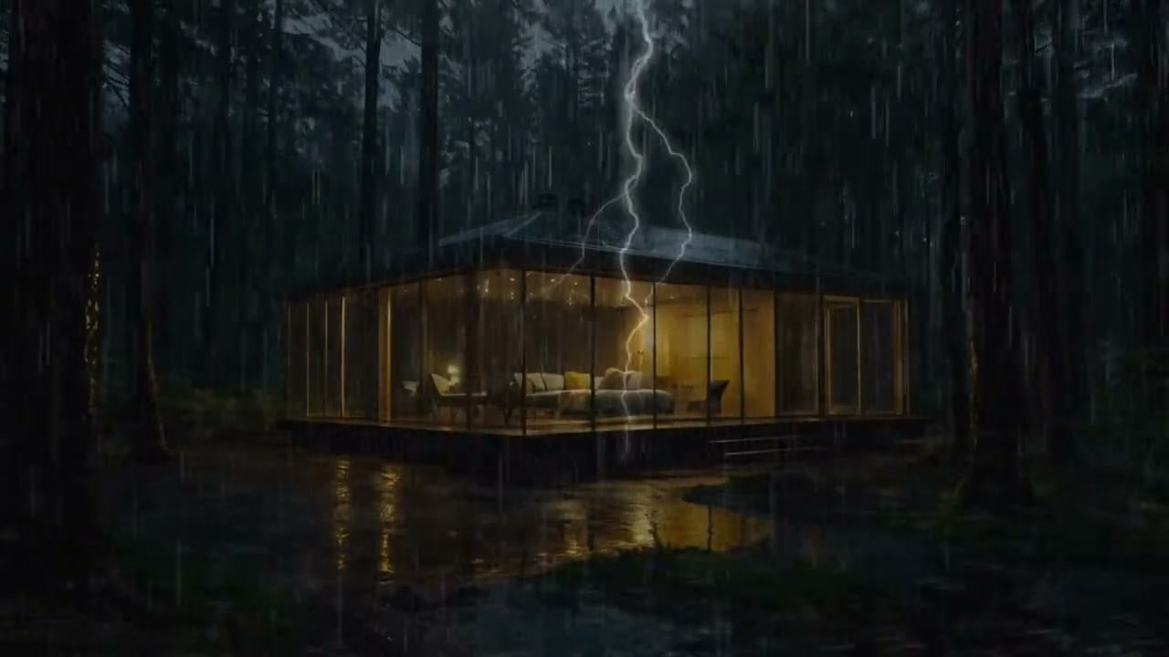 Night Rain on a Glass Wall Cabin | Deep Sleep Rain Sounds ASMR