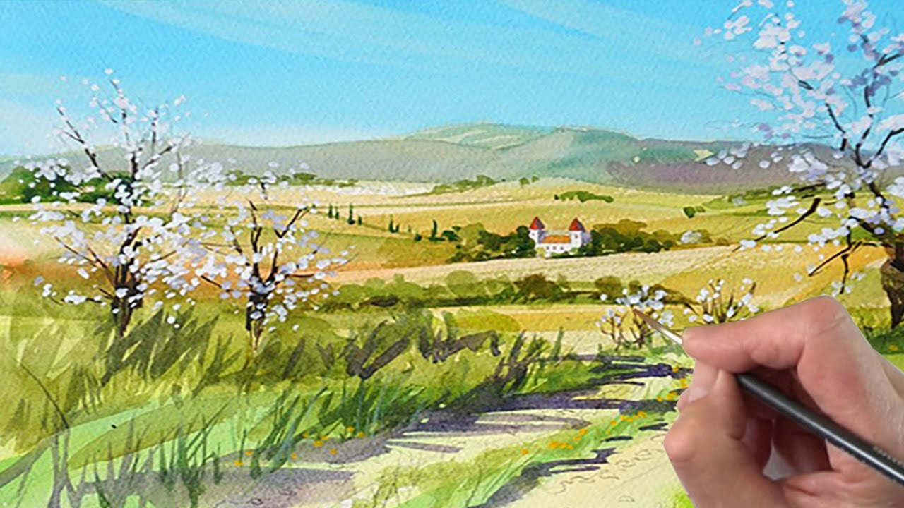 Spring -  in the south of France. A Watercolour Painting Tutorial.
