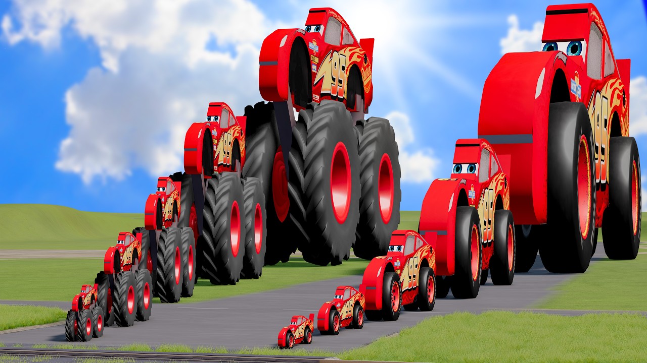 Big & Small 2D  Monster Truck Lightning Mcqueen vs Big & Small 2D Lightning Mcqueen vs Trains
