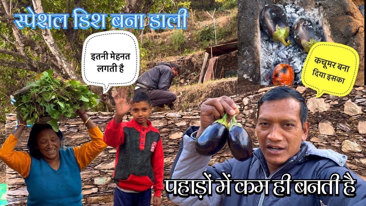 पहाड़ी चूल्हे में बनाया बेंगन का भर्ता ॥ साथ में हल्दी पकाने का काम भी निपटाया #pahadilifestyle 