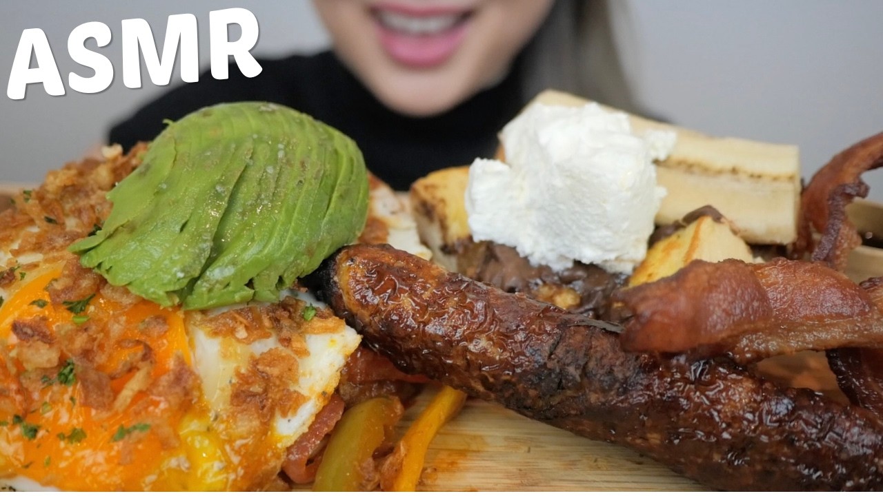 ASMR *Pulled Pork Hash with SunnySide up and Chocolate Chip French Toast, Smoked Bacon and Sausage