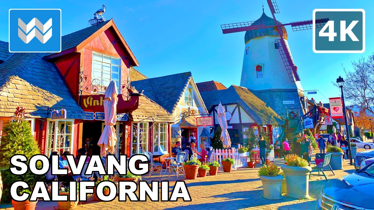 [4K] Solvang Danish Village in Santa Barbara County, California - Christmas Walking Tour 🎧