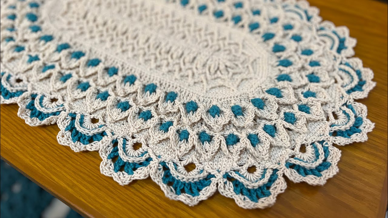 مفرش /سجاده بيضاوي مميز 3d crochet(part 2) (7-13)3d oval runner/rug