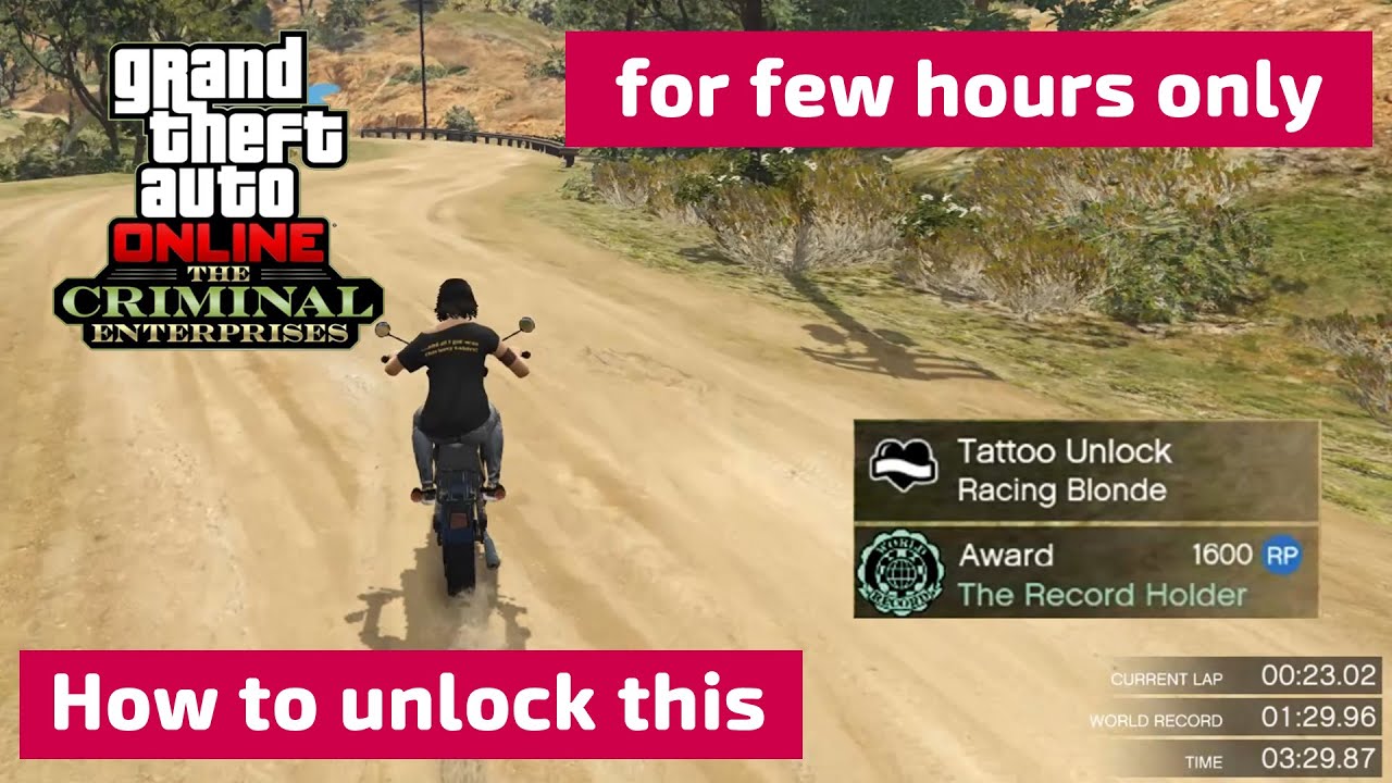 How to get the rare Racing Blonde Tattoo [ record holder award ] for the next few hours GTA 5 Online