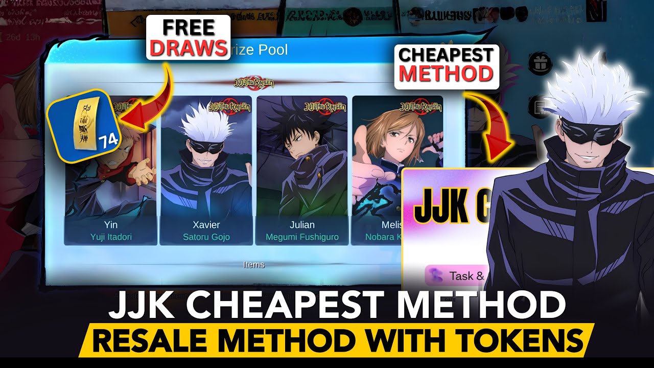 CHEAPEST STRATEGY TO GET MLBB x JJK RESALE SKINS USING ONLY TOKENS & DAILY DRAWS| Upto 74 TOKENS