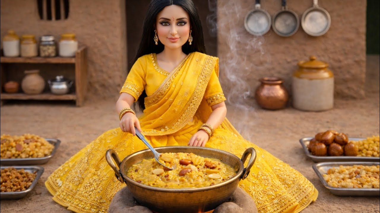 Miniature Doll Suji Halwa Cooking ASMR | Indian Village Tiny Kitchen Sweet | TinyTastings Studio