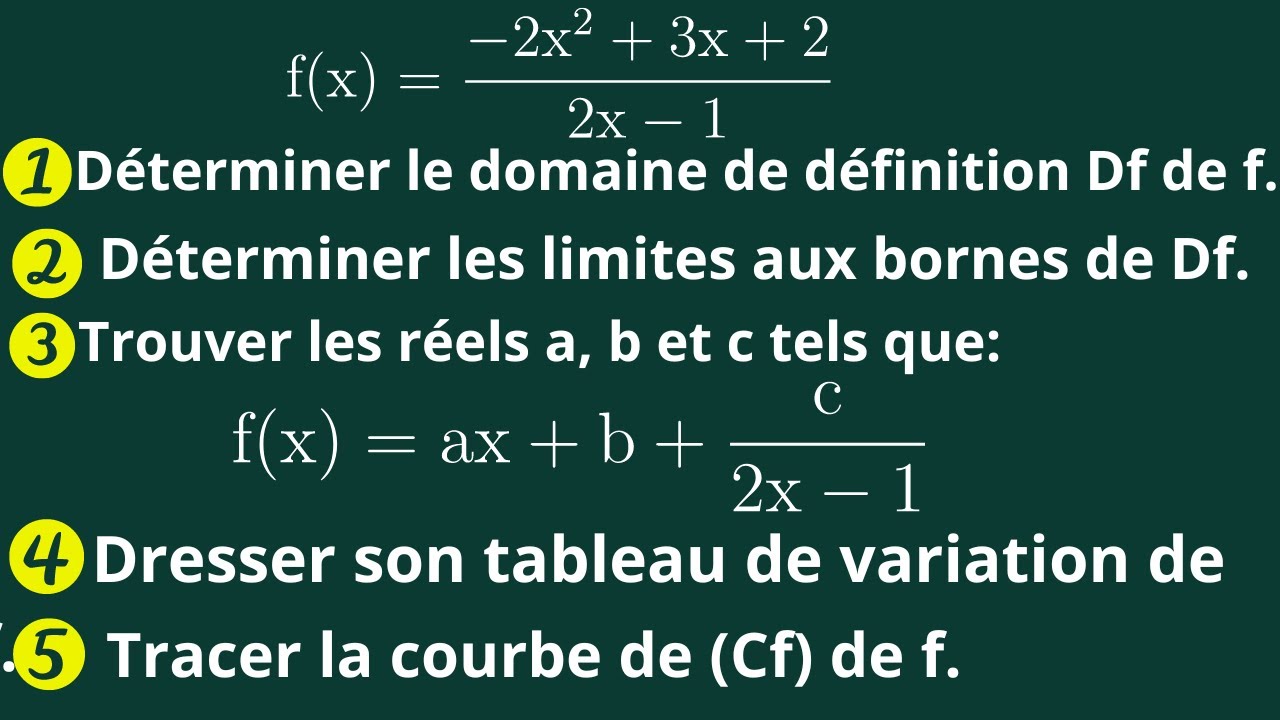 Étude de fonction: Domaine de définition-limites-asymptotes-tableau de variation-tracé de la courbe