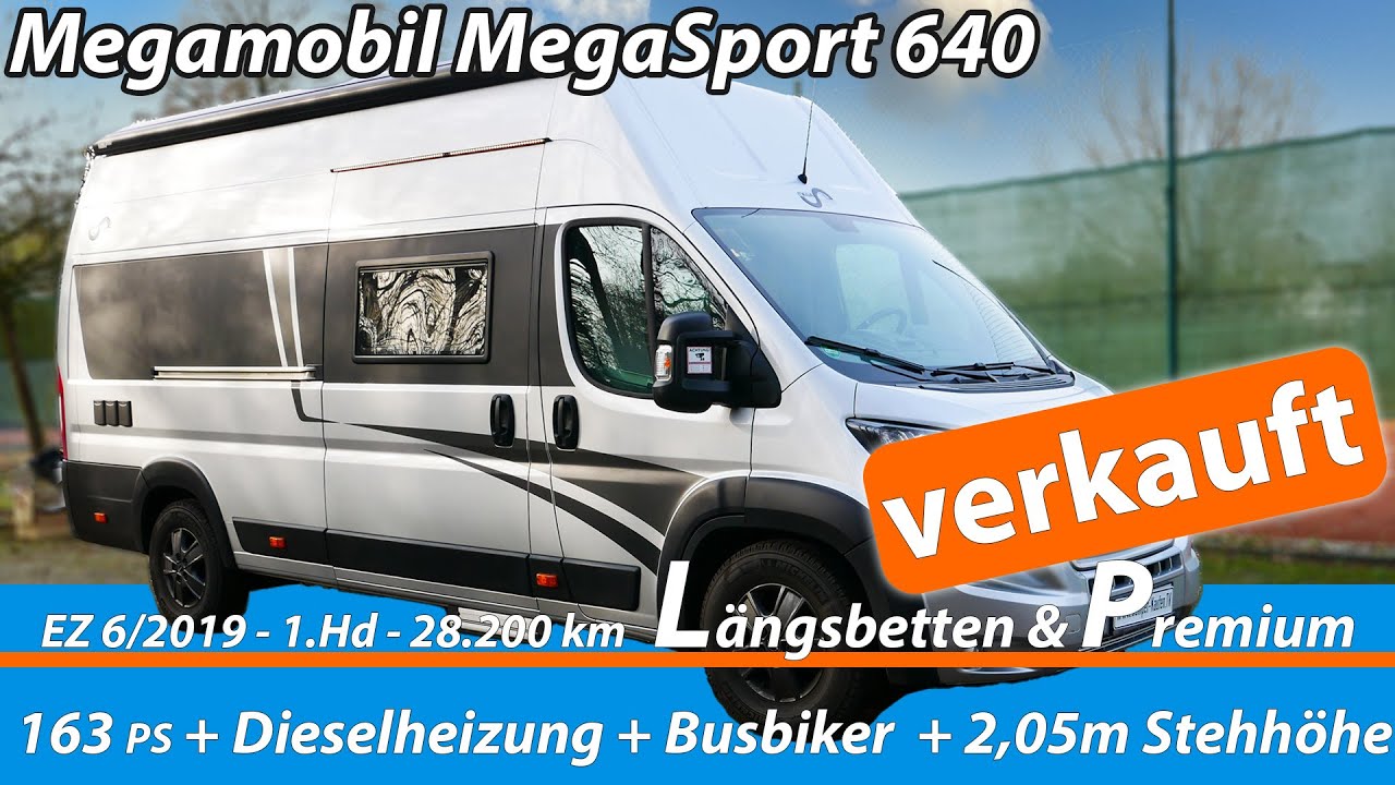 Verkauft - Megamobil Mega Sport 640 - 6/19 163PS 28tkm Dieselheizung Busbiker SatTv Solar