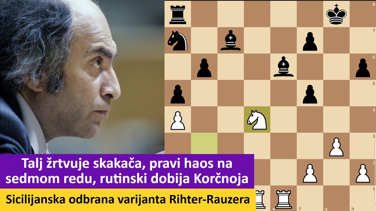 Talj žrtvuje skakača, pravi haos na sedmom redu, rutinski dobija Korčnoja   sicilijanska odbrana