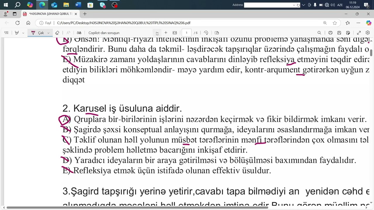 HƏSƏNOVA ŞƏHANƏ QƏBUL TİPLİ SINAQ