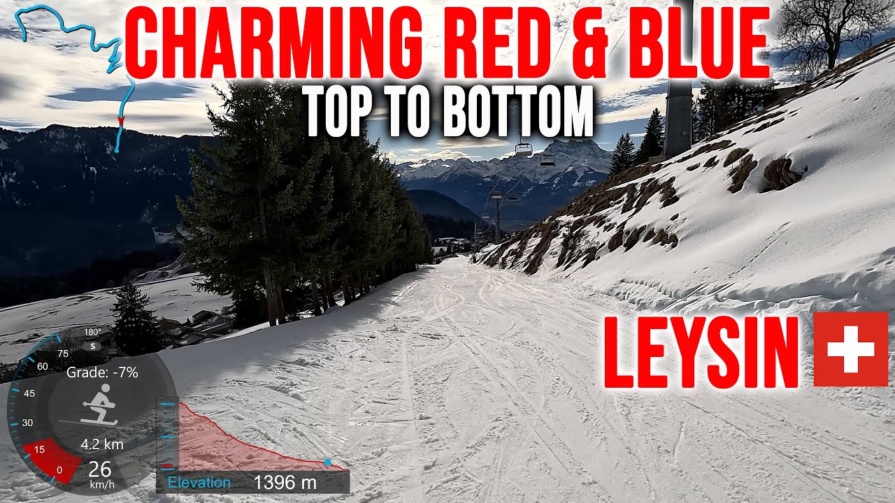 [4K] Skiing Leysin, Charming Red and Blue Routes - Top to Bottom, Vaud Switzerland, GoPro HERO13