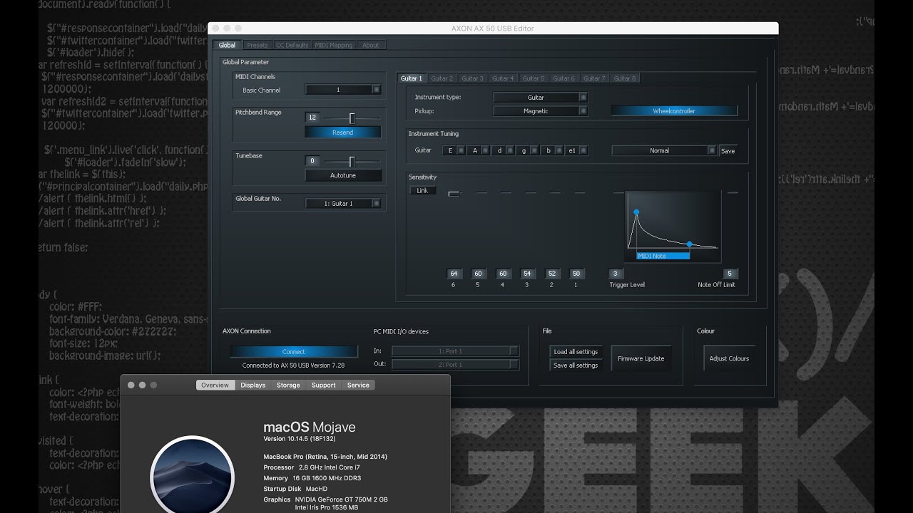 running AXON AX 50 USB editor on Mac OSX 10.14.5