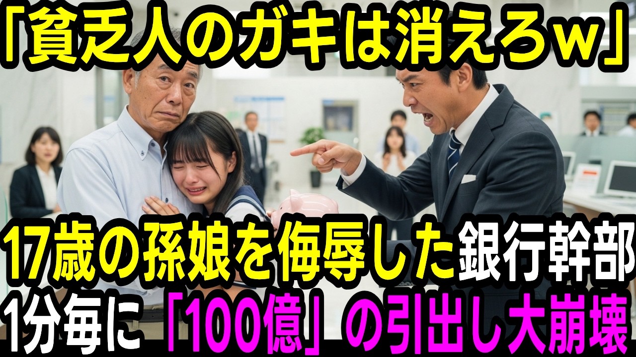 「1分毎に100億消してやる」孫娘を侮辱した銀行員に祖父が激怒。全額解約の連鎖で、10分後に銀行が地獄絵図へ…【スカッと】