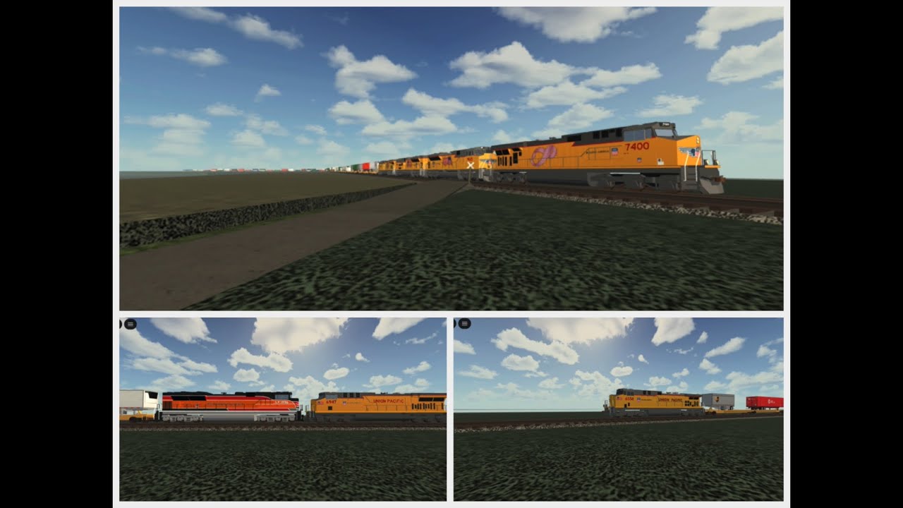 UP 7400 leads UP Intermodal Train with UP 1996 SP Heritage Unit on the DPU