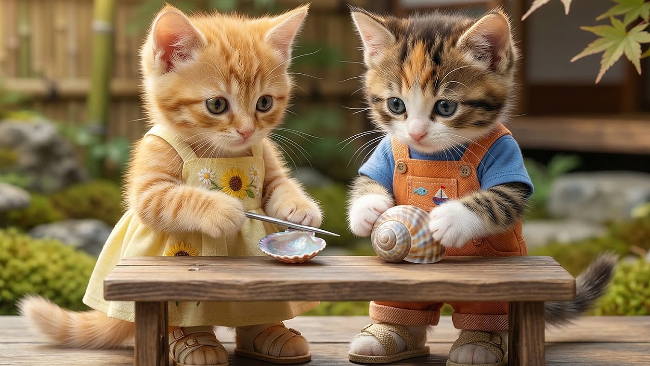 Cute Kittens Make a Beautiful DIY Shell Necklace to Surprise Mom! ❤️ #kittens