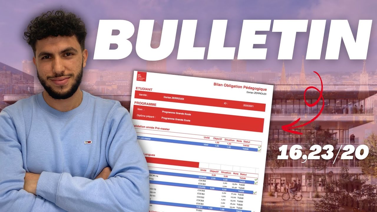 Mon BULLETIN à EMLYON (avoir 16.23/20 de moyenne en Grande Ecole) !