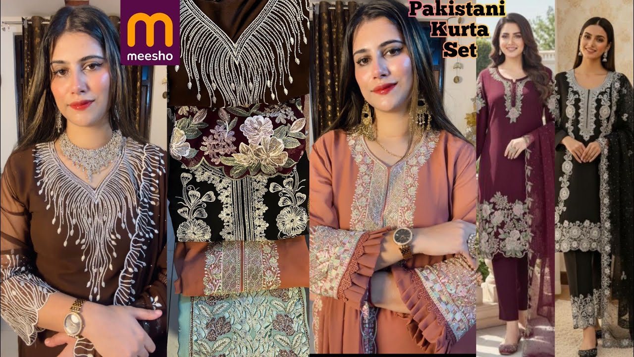 Meesho 10+Pakistani kurta set stylish hand embroidered maha diwali sale 80%off
