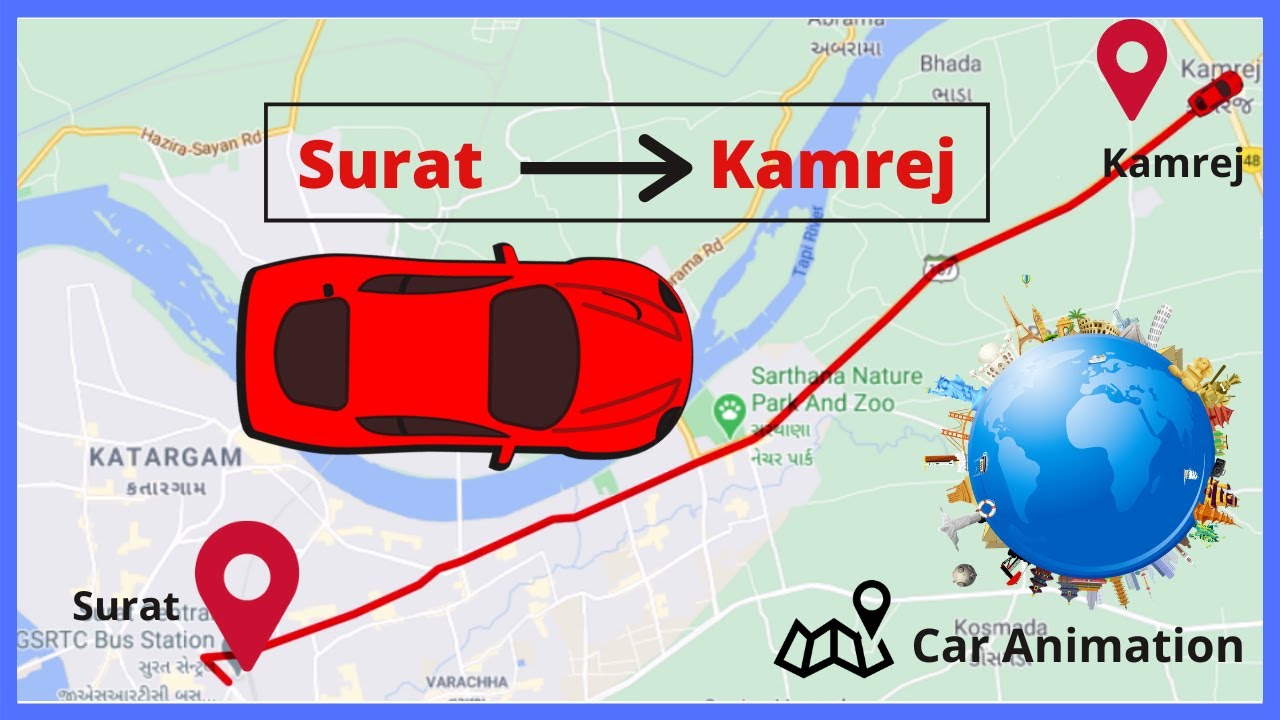 Surat : Railway Station to Kamrej Char Rasta [ on Google Map ]