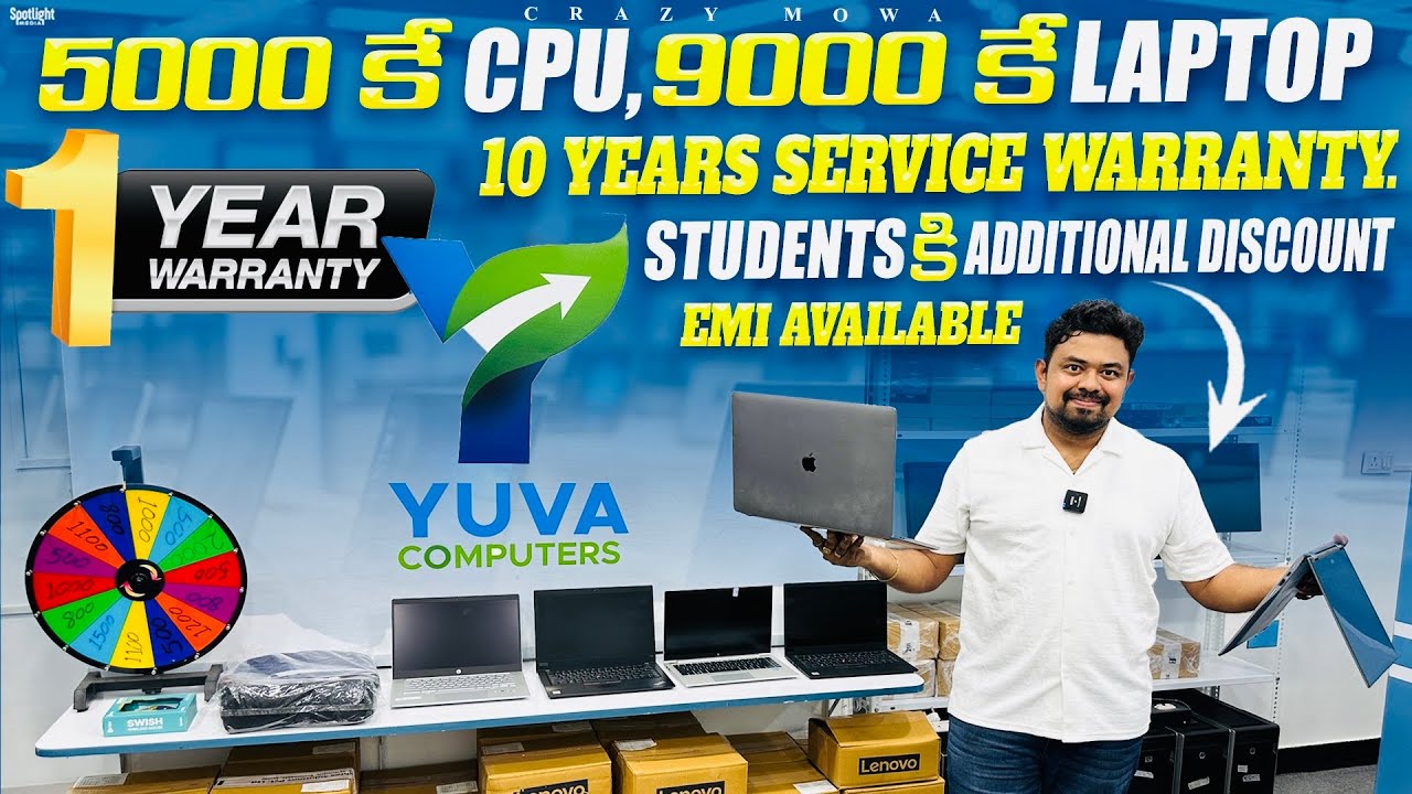 9000 కే  laptop, 5000 కే CPU, 1 year warranty, 10 years service warranty Yuva computers