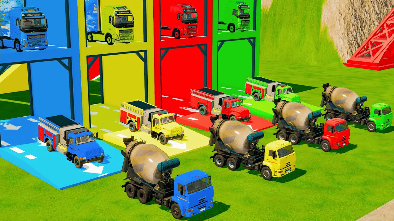 ALL MIXER TRUCKS WITH DOUBLE FLATBED TRAILER | FS22
