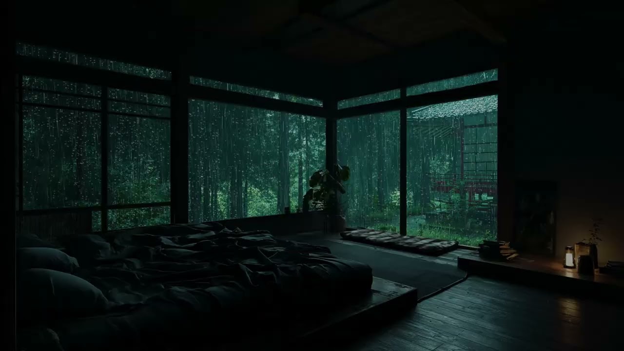 Midnight Rain in a Serene Garden 🌙 Dark Bedroom Ambience for Deep Rest and Calm Mind