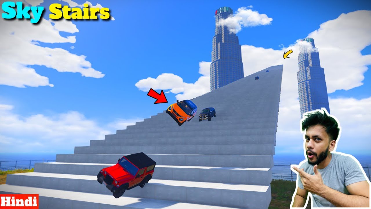 Indian Cars Vs Giant Sky Stairs Challenge GTA 5