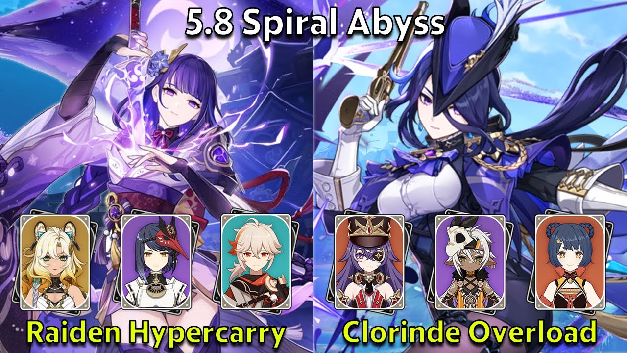 C2 Raiden Hypercarry и C0 Clorinde Overload - Genshin Impact 5.8 Spiral Abyss Full Clear