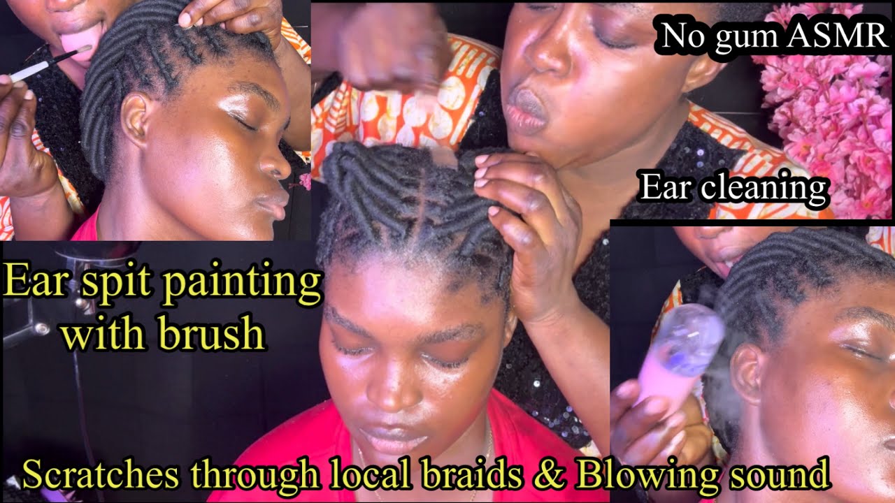 ASMR ✨ fake spit Painting  ear massage, Nape and scalp scratching between local braids