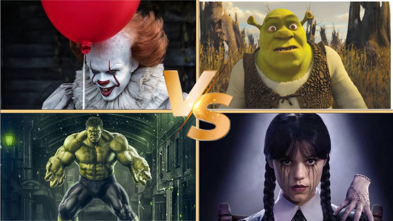 4 Characters Battle ⚡ Pennywise vs Hulk vs Shrek vs Wednesday