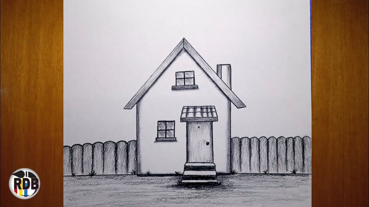 How to draw an easy House picture || House drawing step by step - Tutorial drawings for beginners