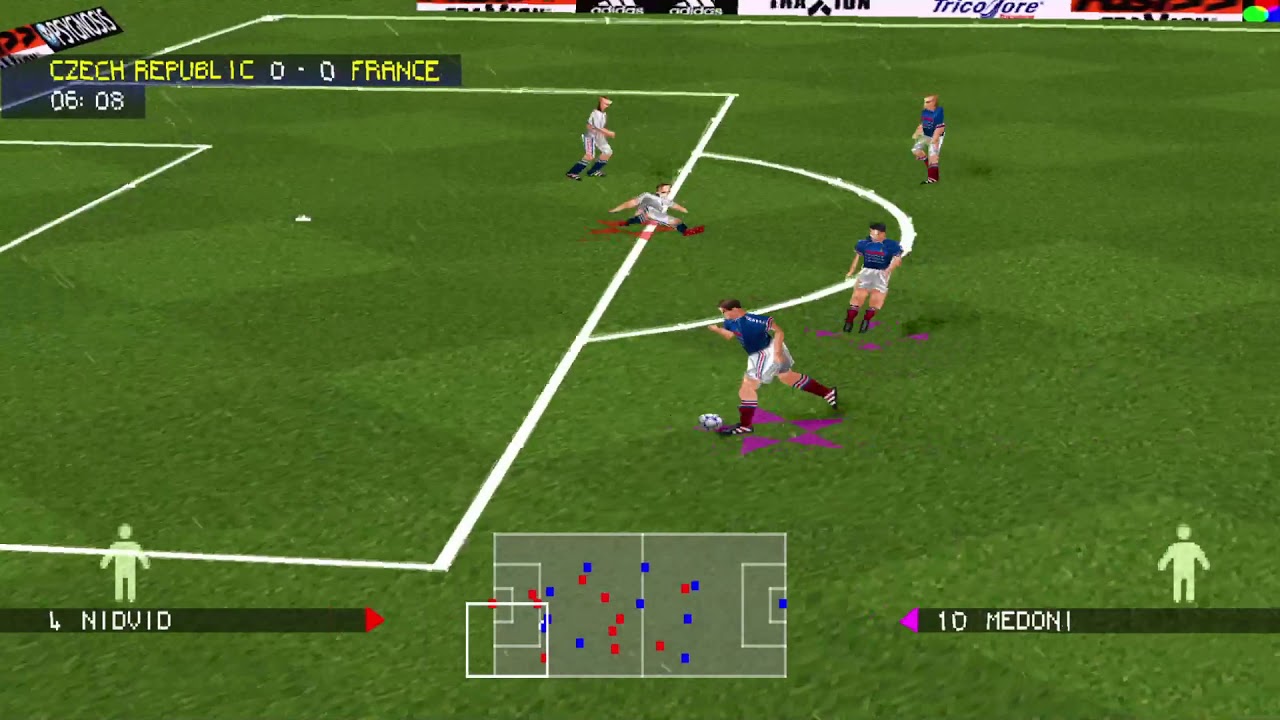Adidas Power Soccer 98 Gameplay Czech Republic VS France PS1