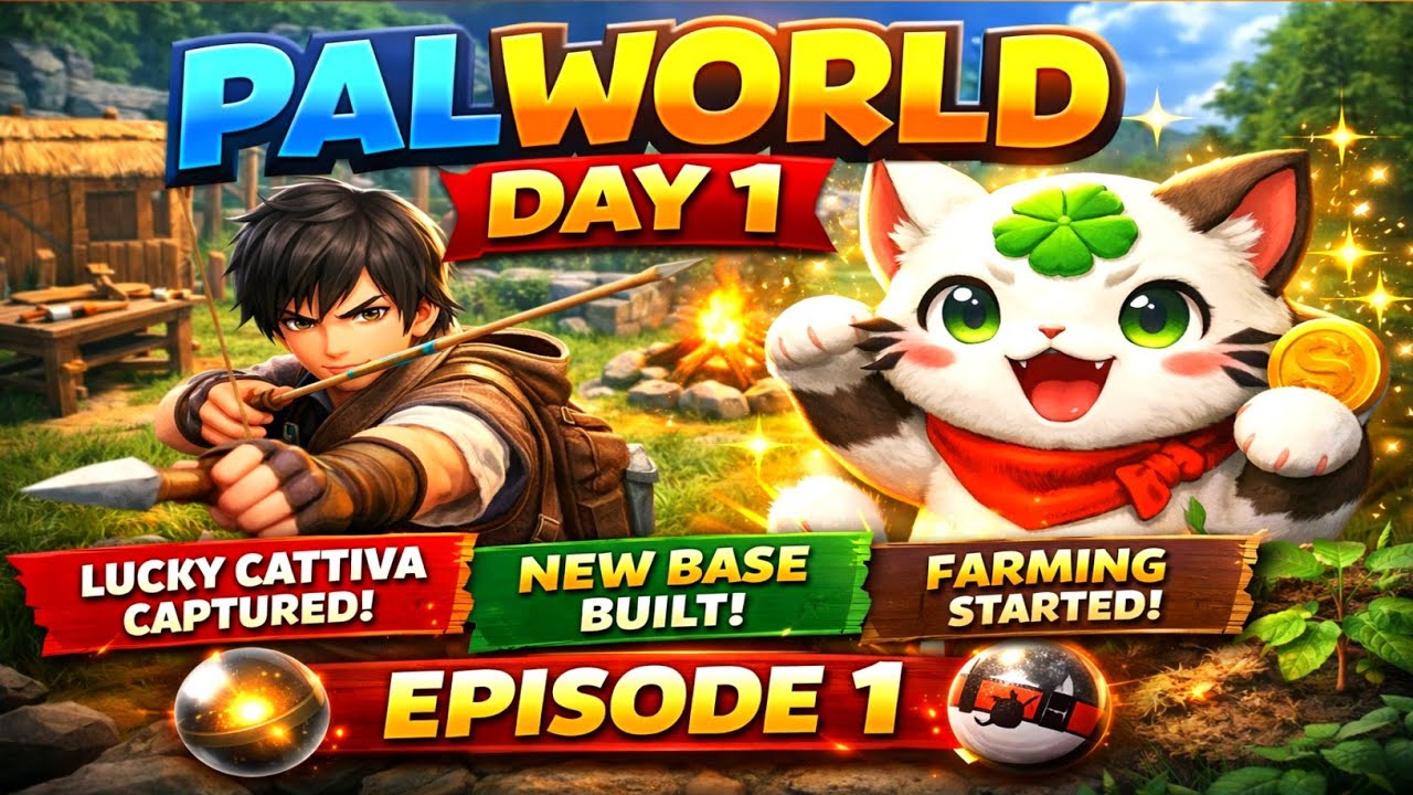 Palworld Day 1 Gameplay | Lucky Cattiva Capture 😱 Base & Farming Setup | Episode 1