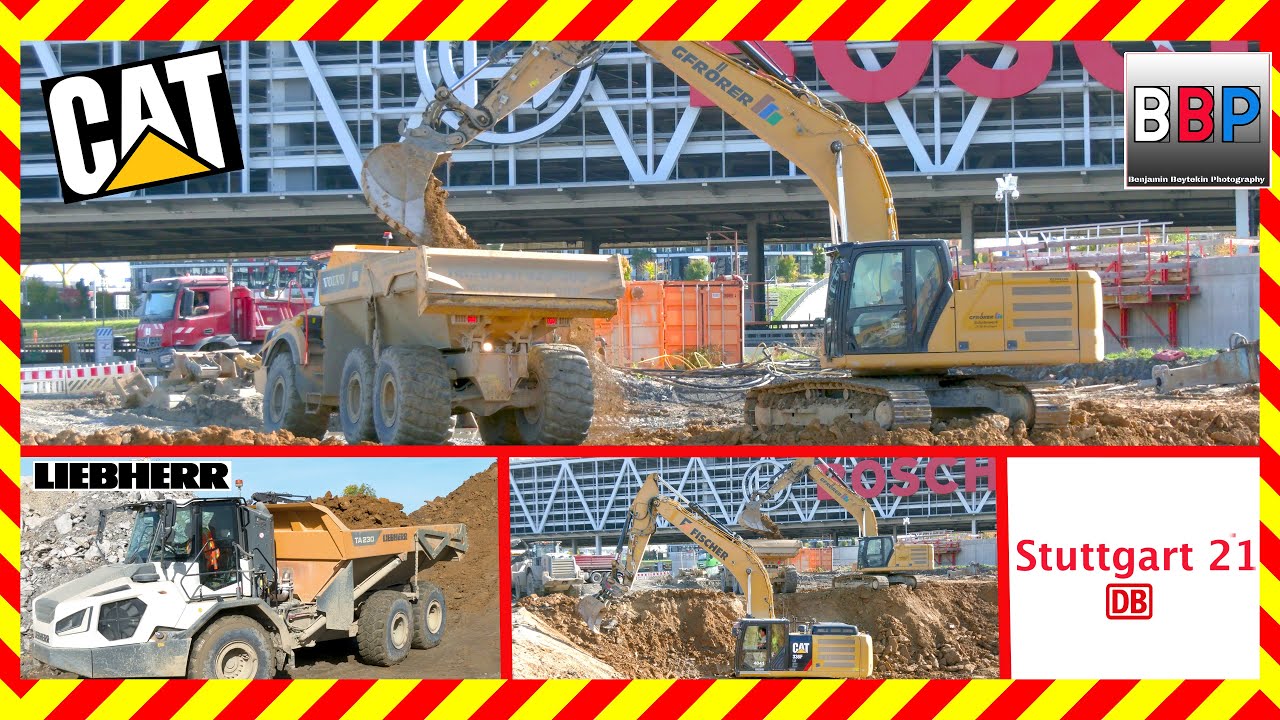 CAT 330, 336F, Liebherr TA 230, Bell B30E,... Stuttgart 21, 17.10.2022.