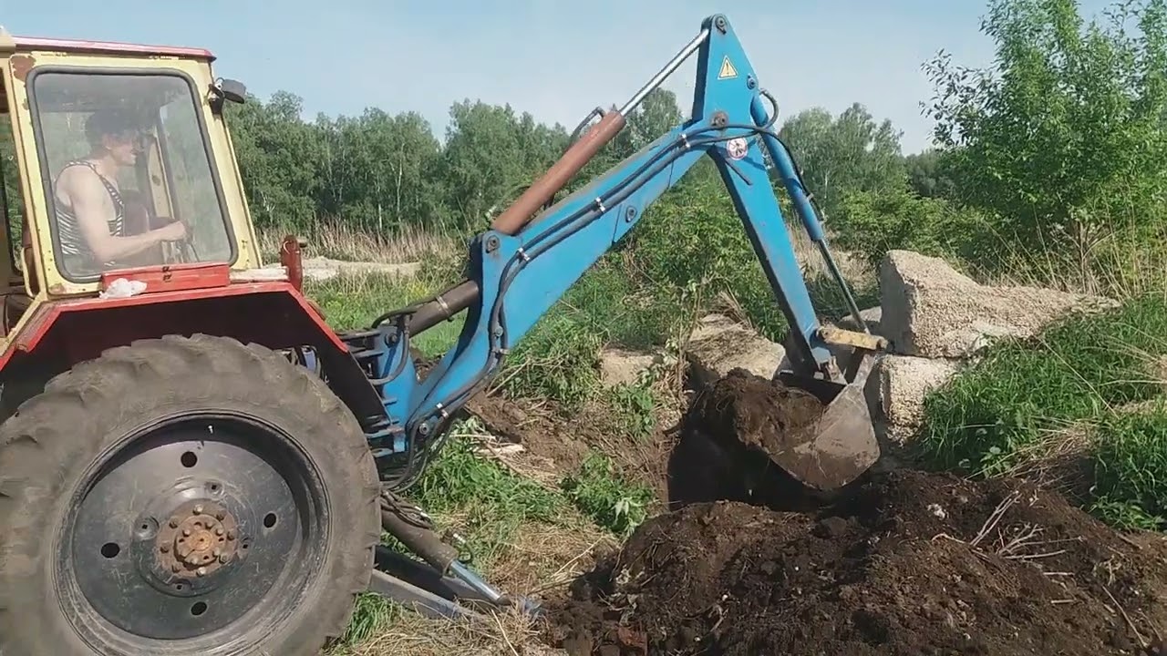 коп металла трактором, юмз экскаватор .
