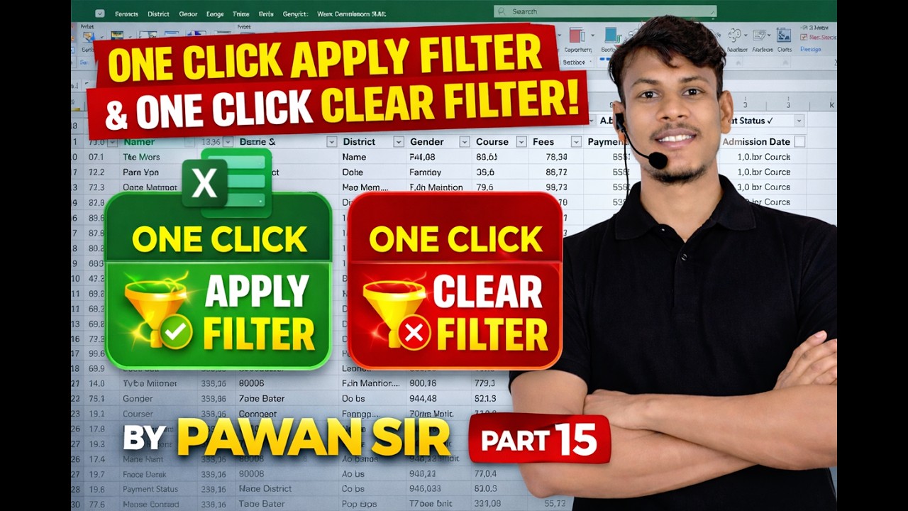 Dynamic Filter Button in Excel | One Click Filter System | Part 15 #Filter#Office#EXCELTUTORIALPAWAN