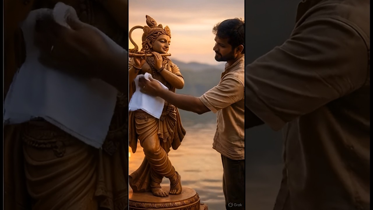 ✨From Tree Trunk to Divine Krishna Statue | Amazing Wooden Carving Art Step by Step#jayshreekrishna