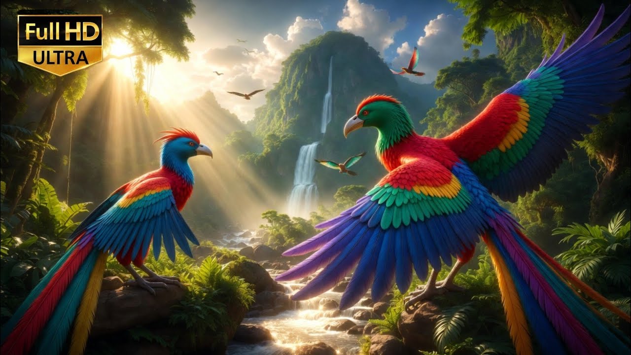 Giant Colorful Birds in Green Mountains 🌄 4K Relaxing Nature Sounds for Deep Sleep & Stress Relief