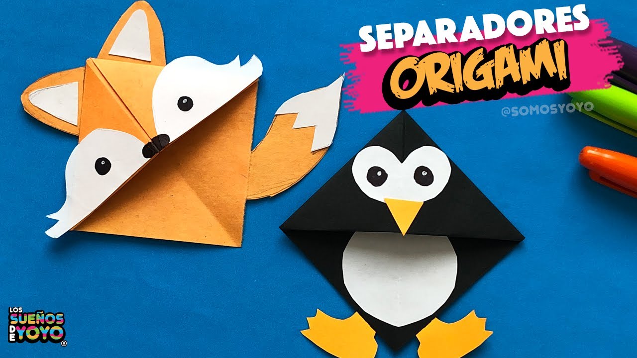 Separadores de origami Zorro y Pingüino (Caritas come libros)