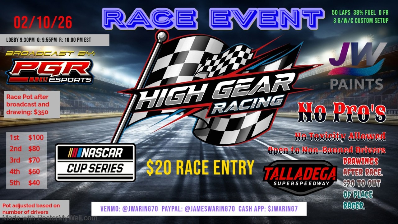 High Gear Racing | Talladega | Next Gen | Talladega | 2/10/26 | PGR eSports