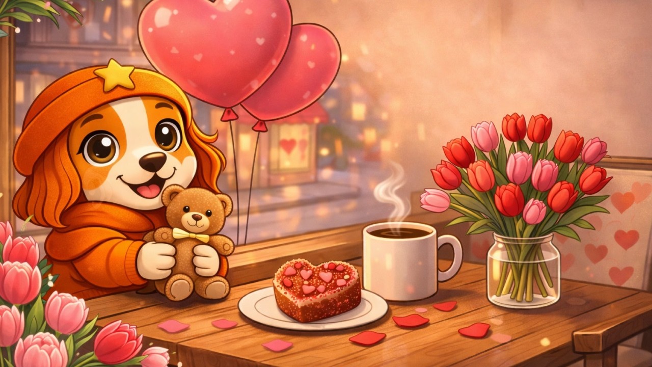 8 March Cozy Café 💐 Cute Beagle Love Night | Romantic Chill Music to Relax (2 Hours)