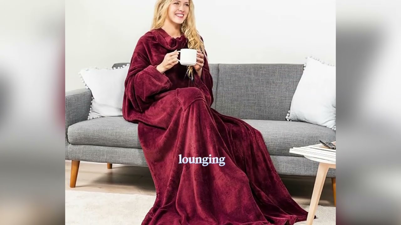 TV Snuggle Blanket  With Sleeves and Pocket for Adult Soft Warm Wearable Wrap Flannel Throw Machine