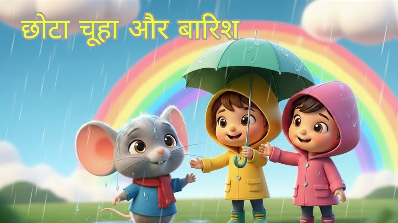 छोटा चूहा और बारिश 🌧️🐭 | Cute Kids Poem | 3D Cartoon Hindi Rhyme