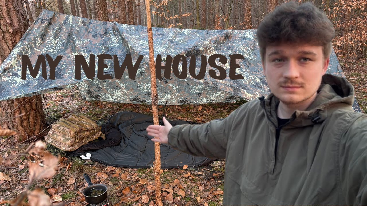 Bushcraft Solo Camping Under A Tarp Shelter And Making Pine Tea 