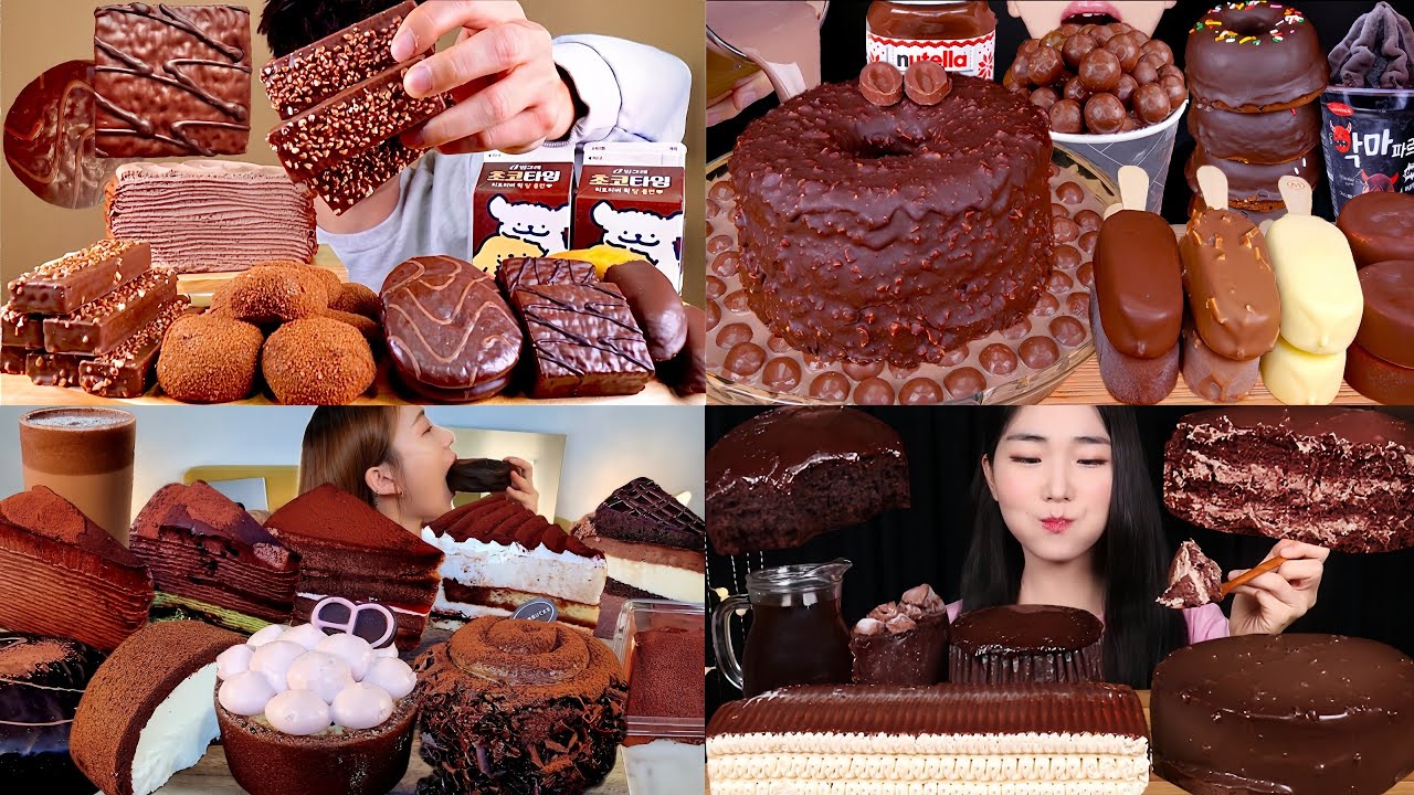 ASMR EATING MAGNUM CHOCOLATE ICE CREAM CHOCOLATE CREPE WITH CHOCO BAR CHOCOLATE CAKE EATING VIDEOS 