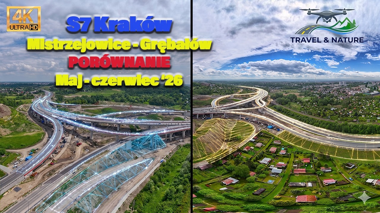 Por&oacute;wnanie Maj- Czerwiec | Budowa #S7 #Widoma #Krak&oacute;w Węzeł Mistrzejowice i Grębał&oacute;w - Dron